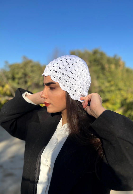 کلاه زنانه بافتنی کاموا ترک مدل مهر کد ۱۲۱۲۰ رنگ سفید